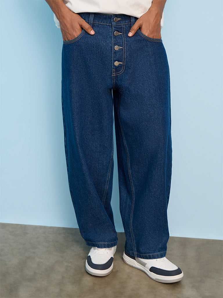 Nuon Dark Blue Relaxed-Fit Mid-Rise Jeans