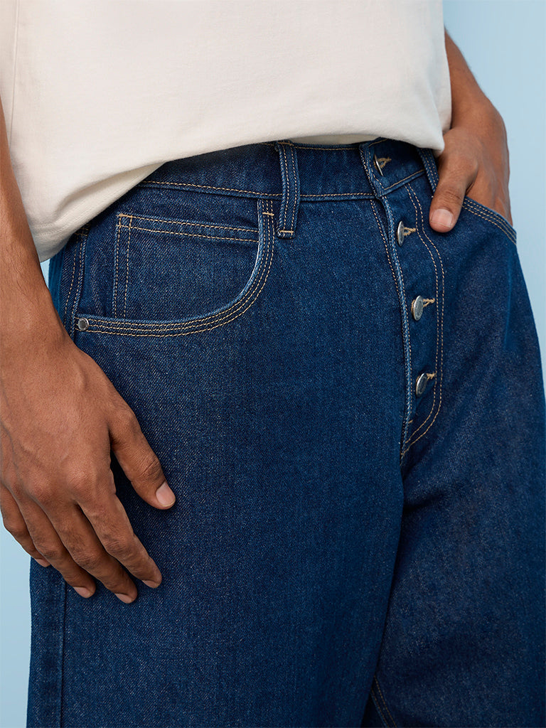 Nuon Dark Blue Relaxed-Fit Mid-Rise Jeans