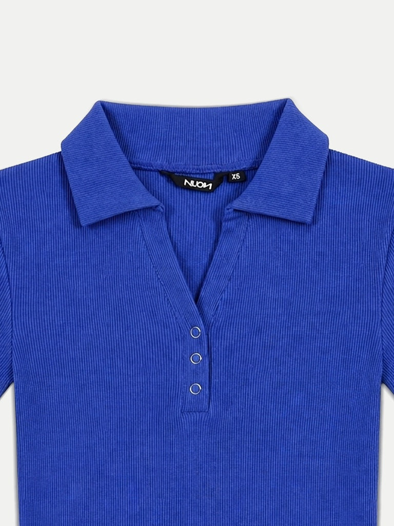 Nuon Blue Ribbed-Texture Top
