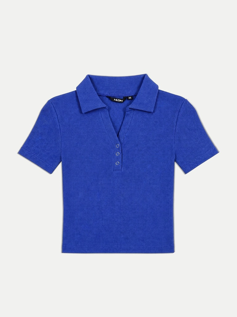 Nuon Blue Ribbed-Texture Top