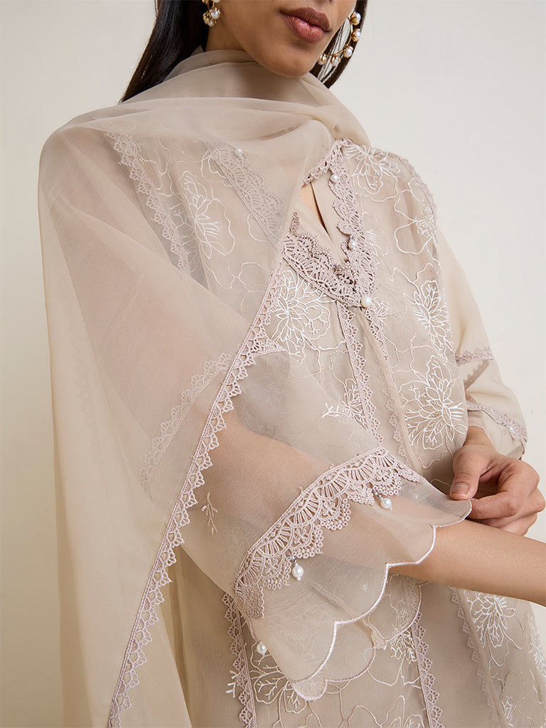 Vark Beige A-Line Floral Pattern A-Line Ethnic Set