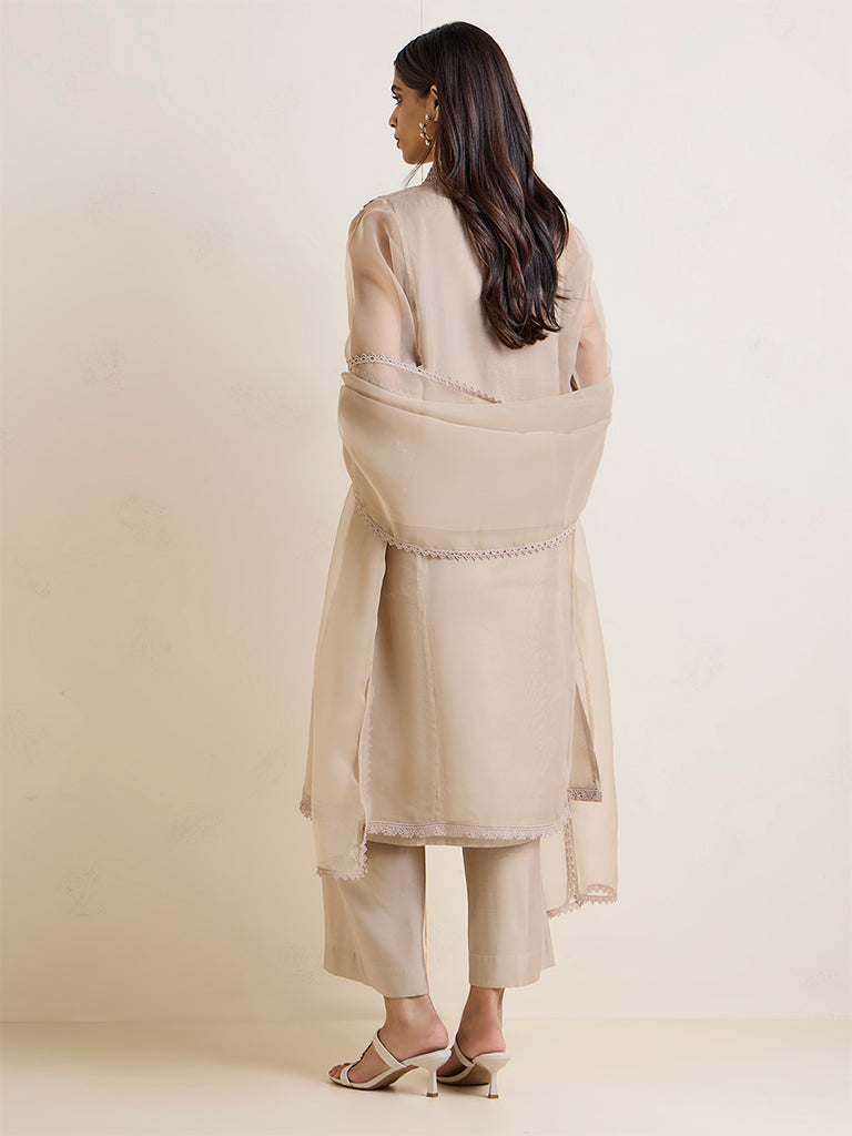 Vark Beige A-Line Floral Pattern A-Line Ethnic Set