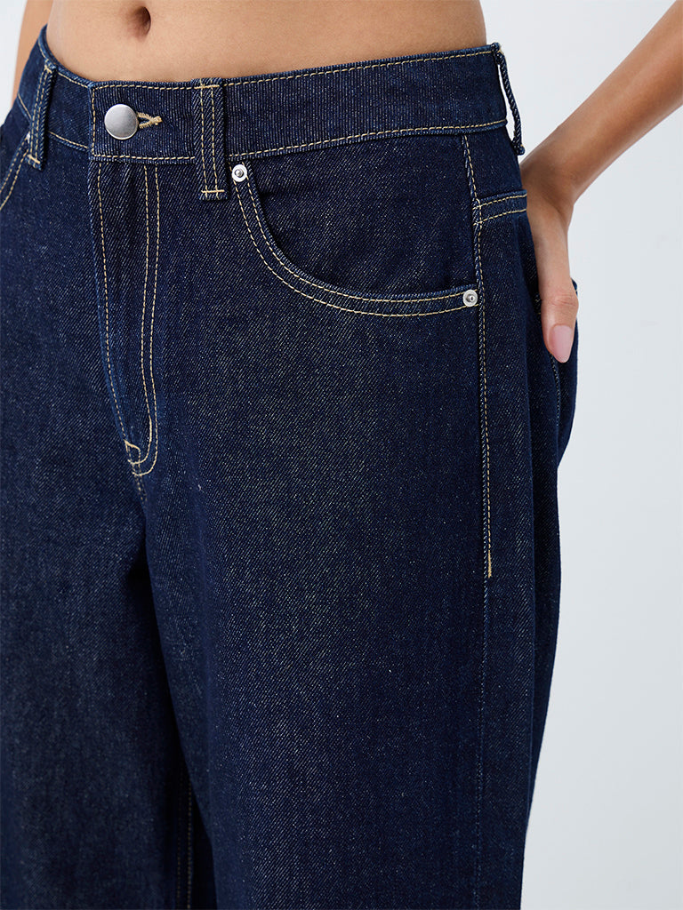 Nuon Dark-Blue-Wash High-Waist Straight Fit Jeans