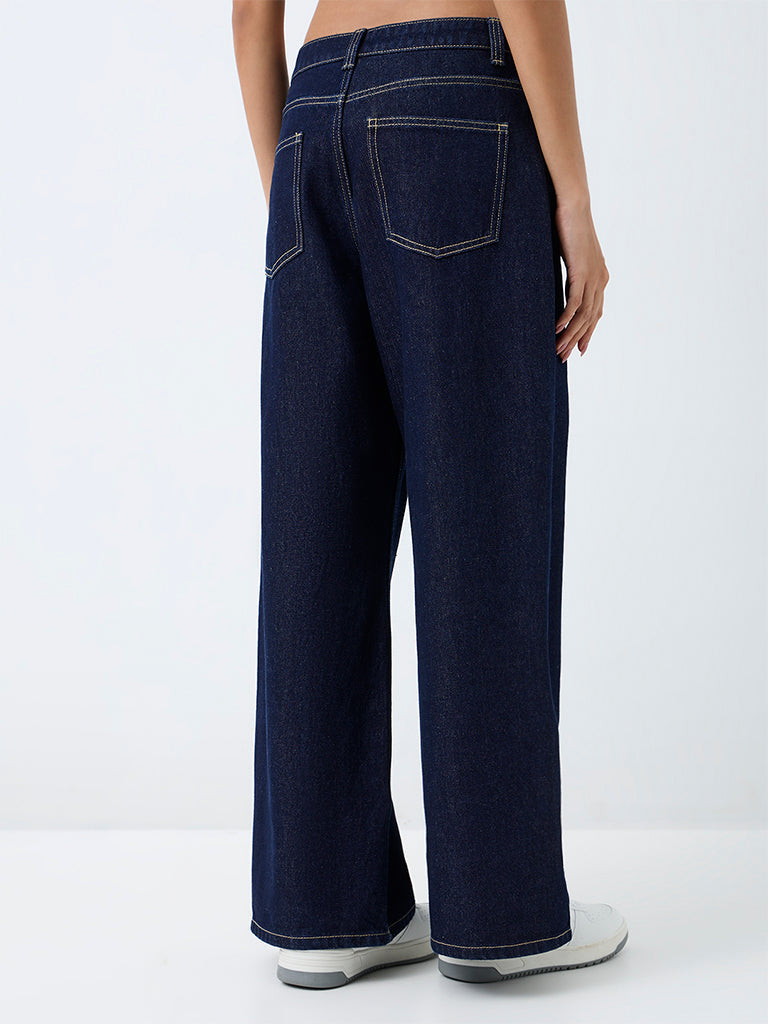 Nuon Dark-Blue-Wash High-Waist Straight Fit Jeans