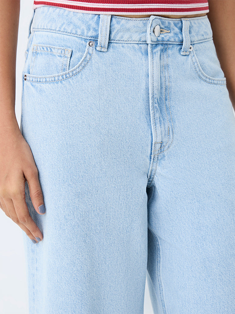 Nuon Light Blue Solid High-Rise Jeans