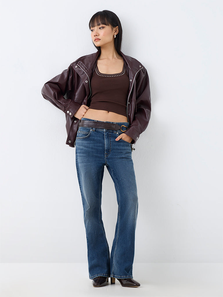 Nuon Dark Blue Wash High-Waist Flared Jeans