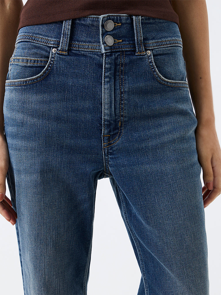 Nuon Dark Blue Wash High-Waist Flared Jeans