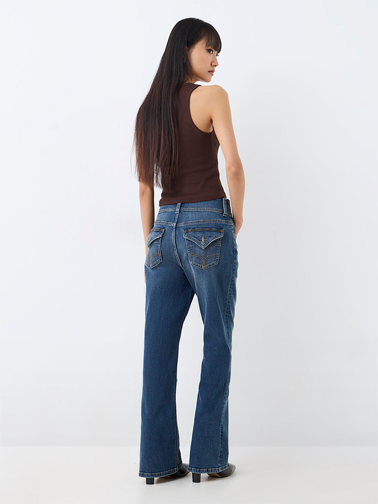 Nuon Dark Blue Wash High-Waist Flared Jeans