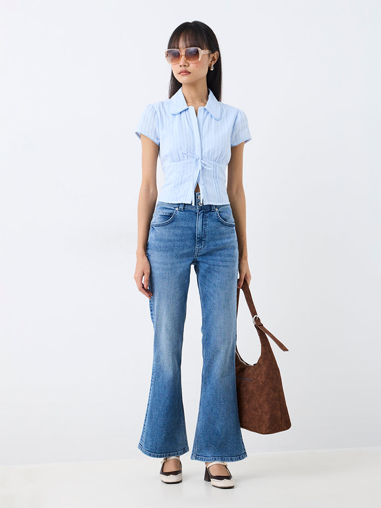 Nuon Blue Wash High-Waist Flared Jeans