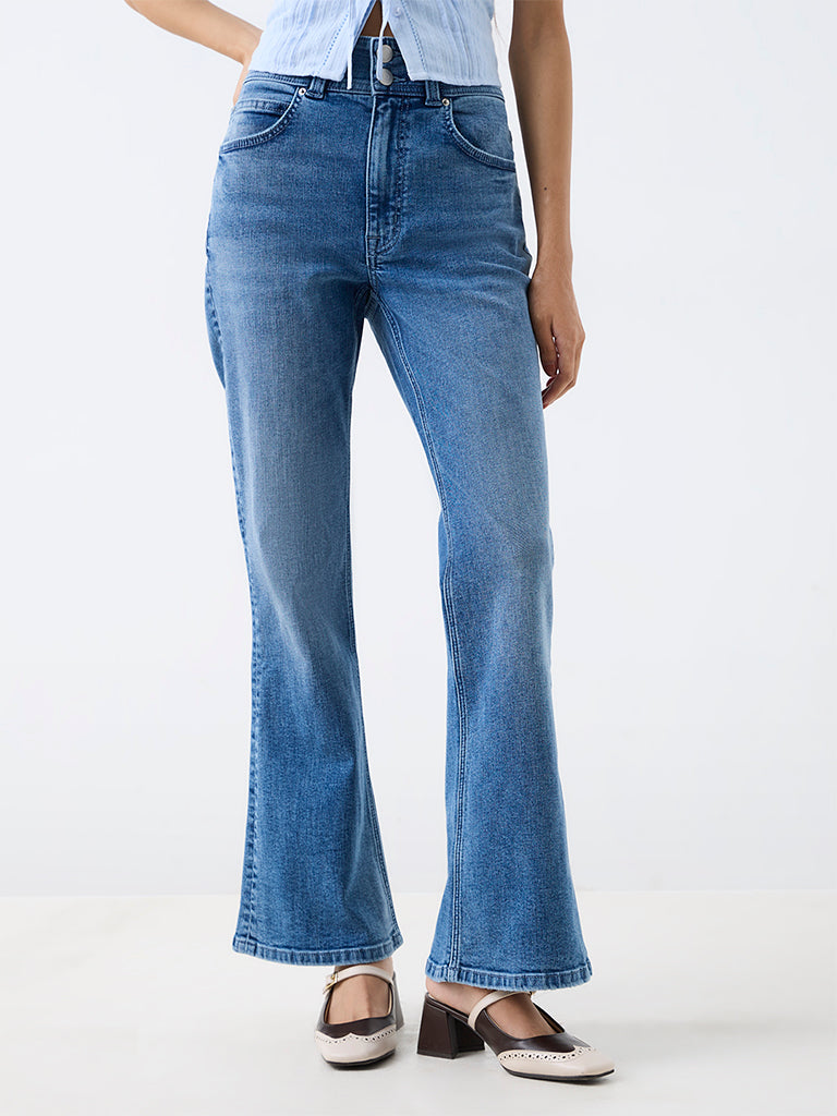 Nuon Blue Wash High-Waist Flared Jeans