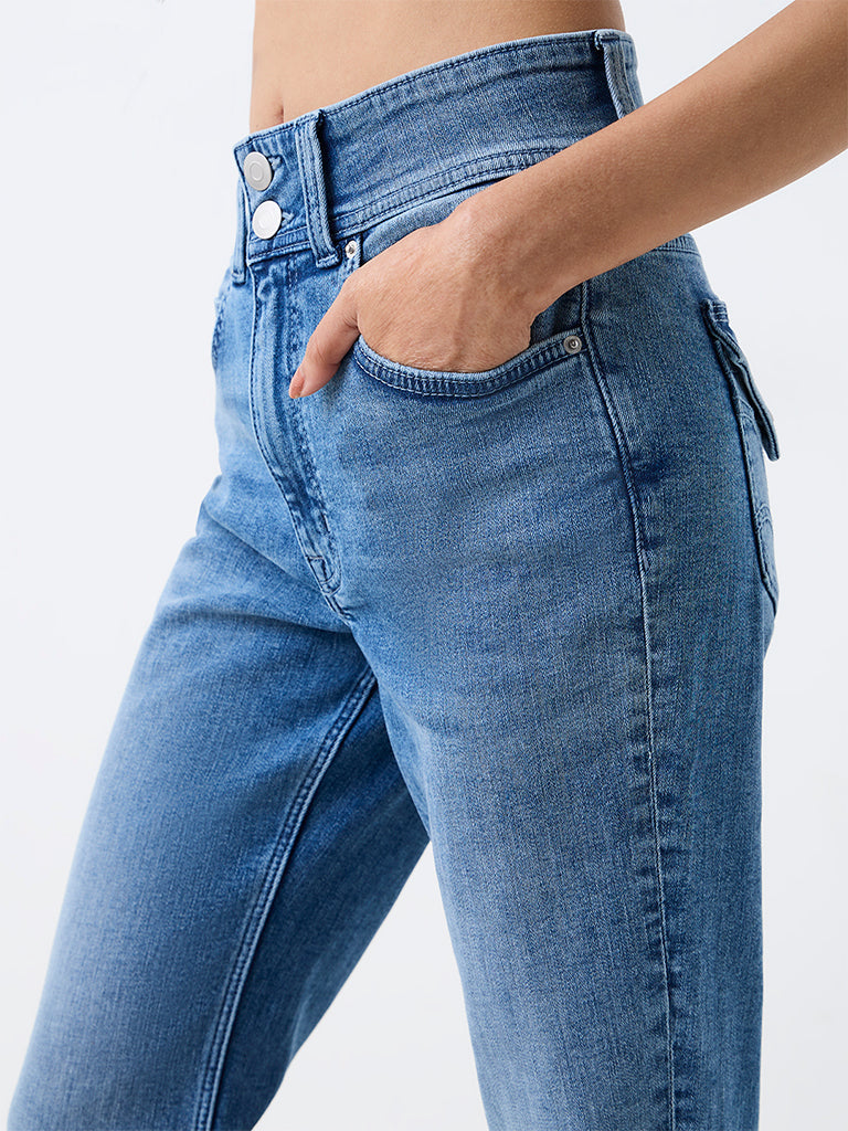 Nuon Blue Wash High-Waist Flared Jeans