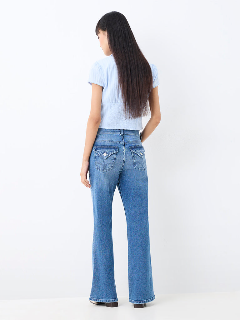 Nuon Blue Wash High-Waist Flared Jeans