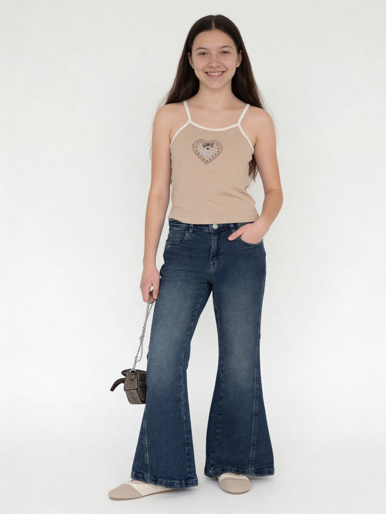 Y&F Kids Girls Beige Printed Cotton-Blend Top