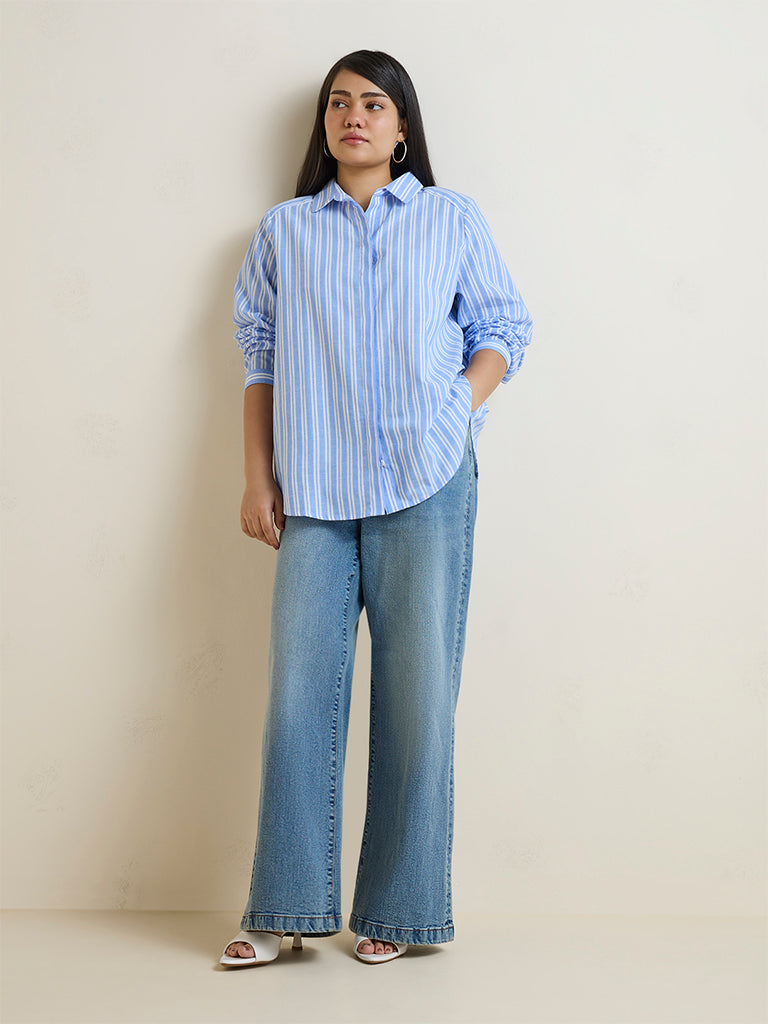 Gia Blue Striped Cotton Shirt