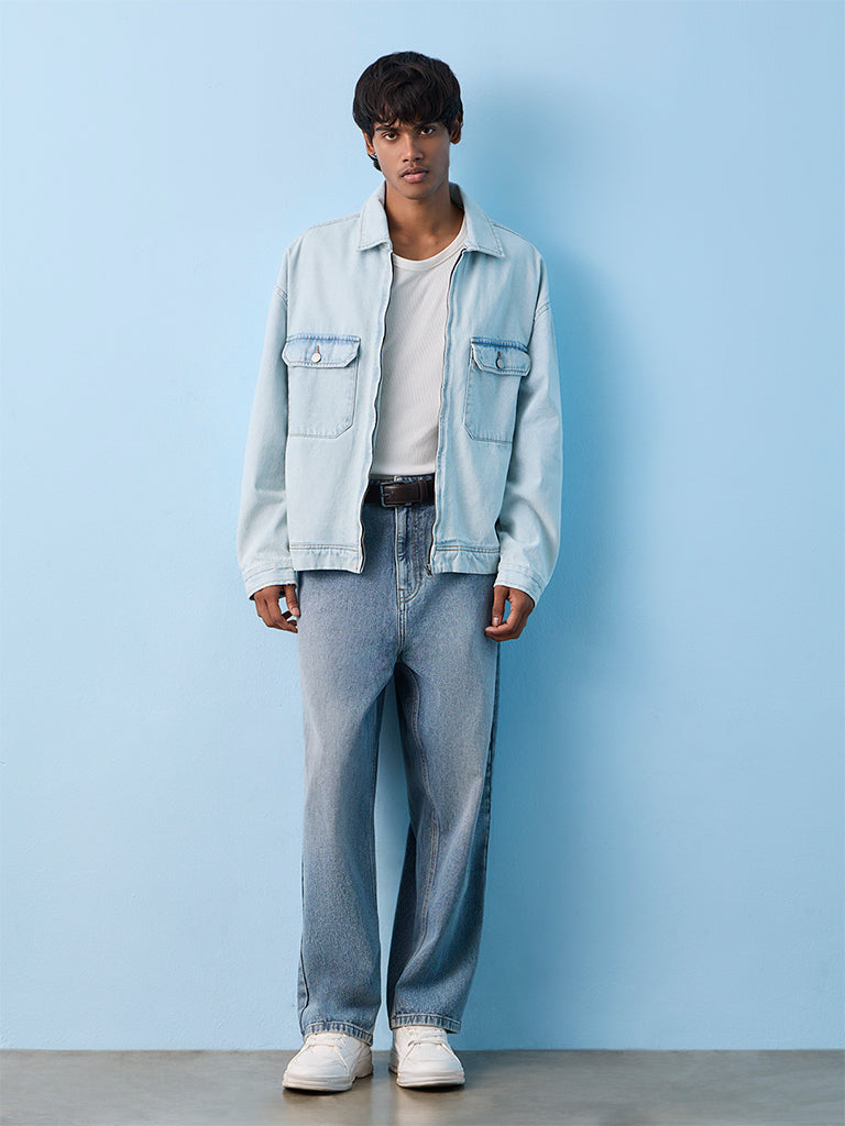 Nuon Light Blue Washed Oversized-Fit Denim Jacket