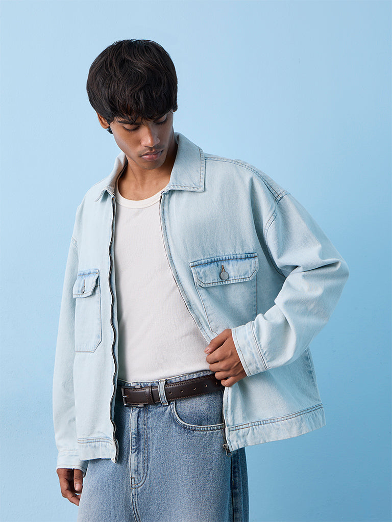 Nuon Light Blue Washed Oversized-Fit Denim Jacket