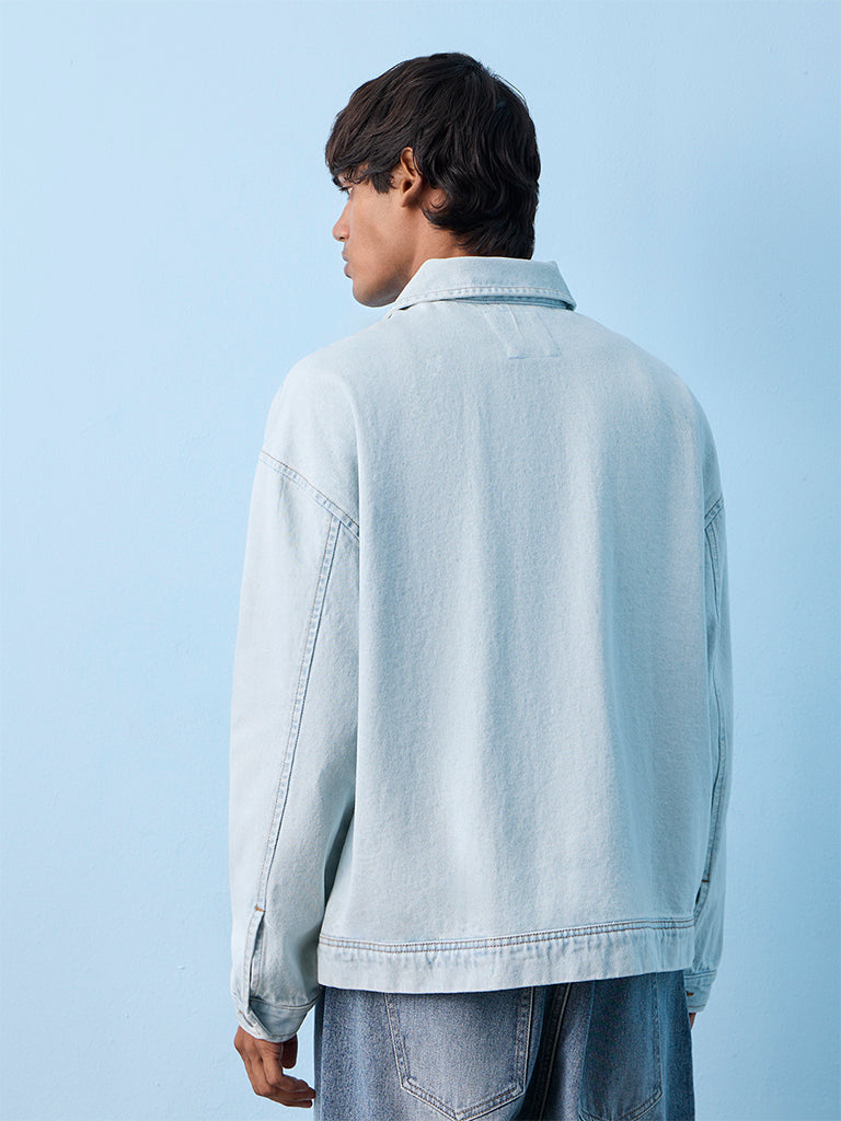 Nuon Light Blue Washed Oversized-Fit Denim Jacket