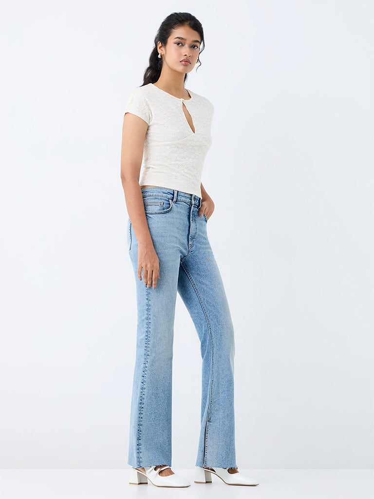 Nuon Light Blue Faded High-Rise Flared Jeans