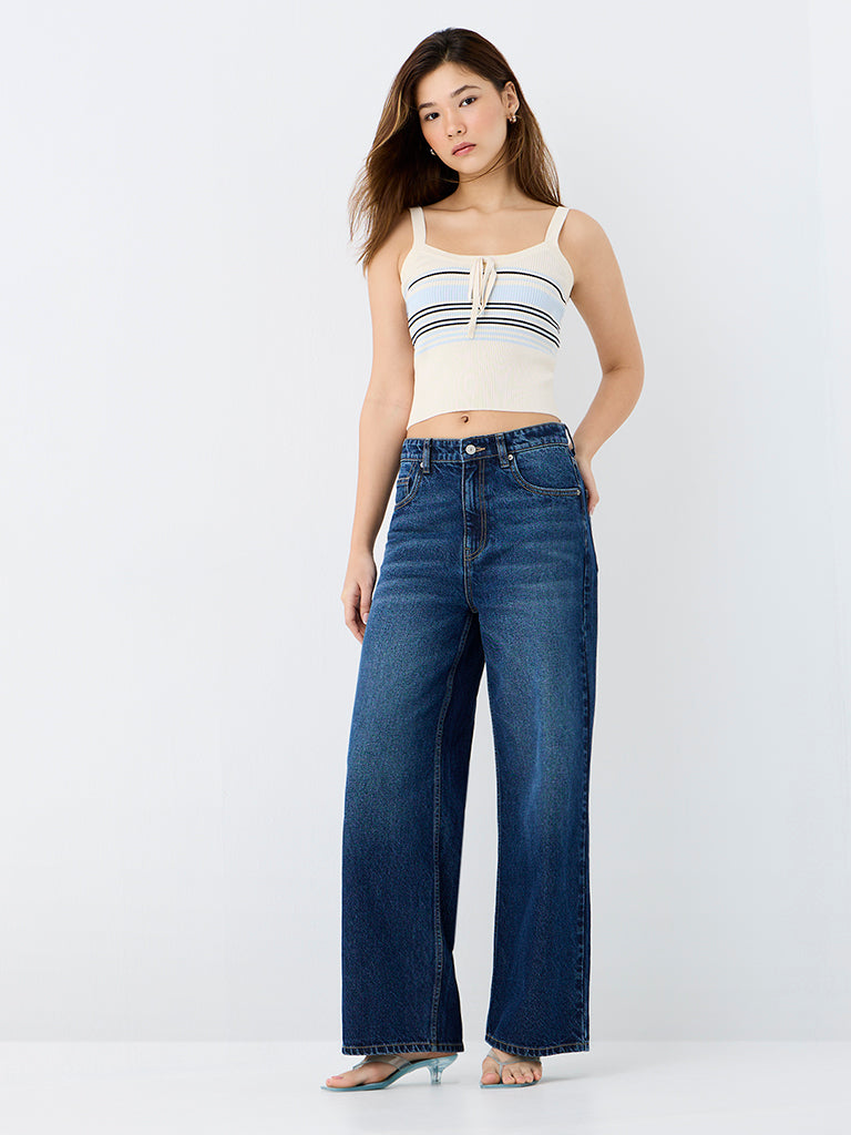 Nuon Off-White Striped Bow-Detail Top