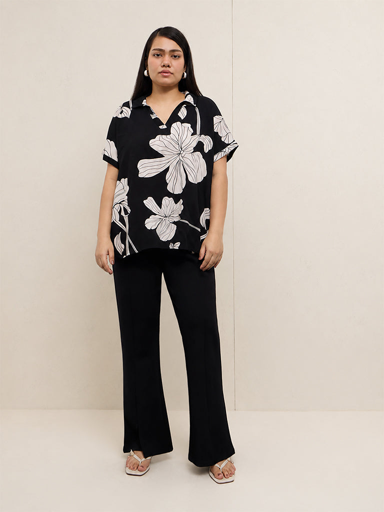 Gia Black Solid High-Rise Flared Trousers