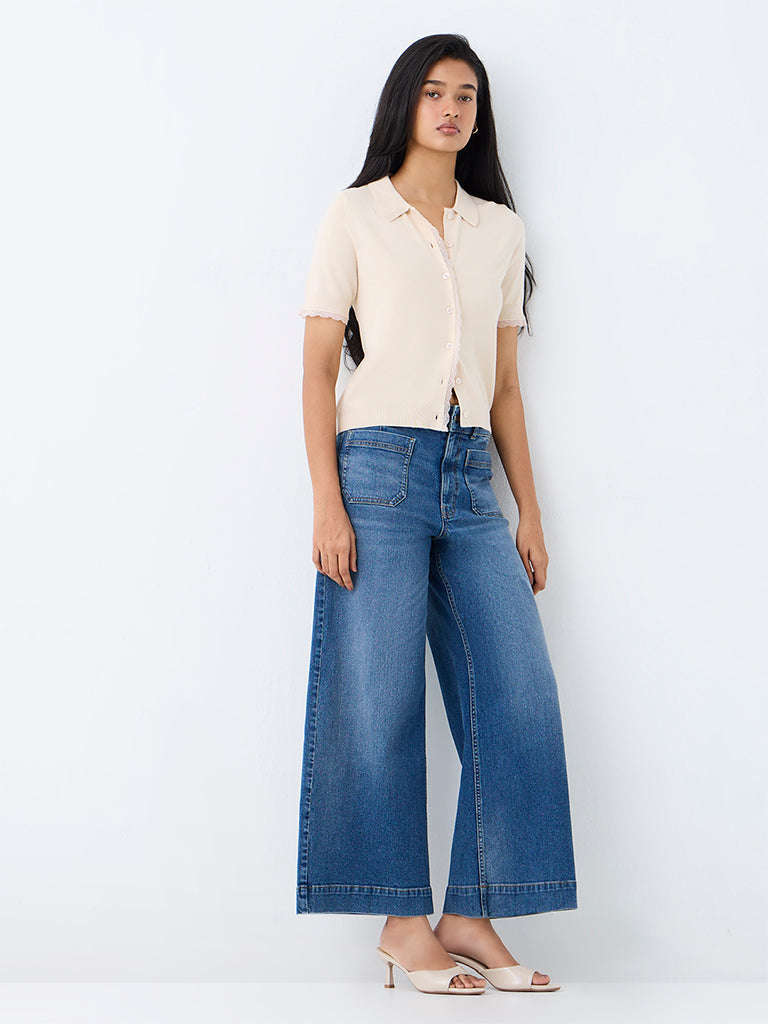 LOV Blue-Wash High-Waist Wide Leg Fit Jeans