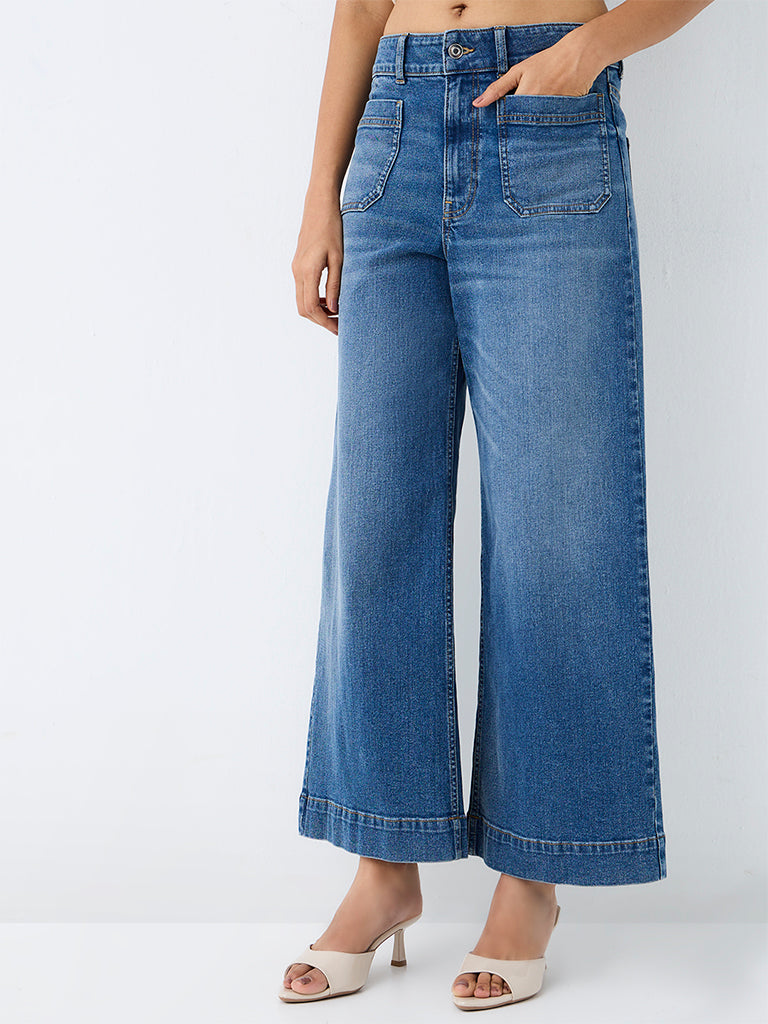 LOV Blue-Wash High-Waist Wide Leg Fit Jeans