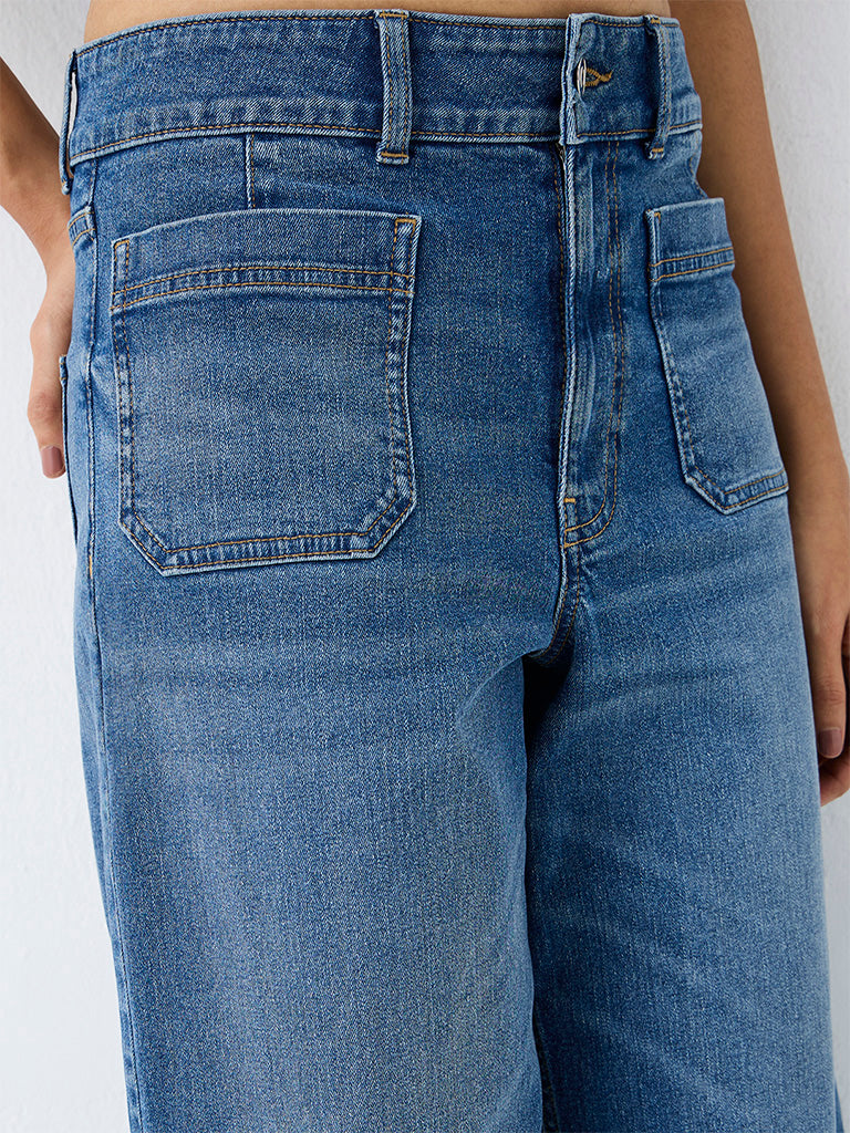 LOV Blue-Wash High-Waist Wide Leg Fit Jeans