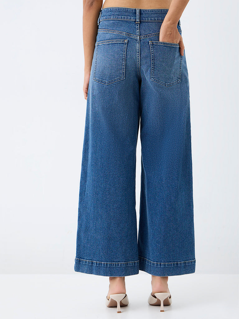 LOV Blue-Wash High-Waist Wide Leg Fit Jeans