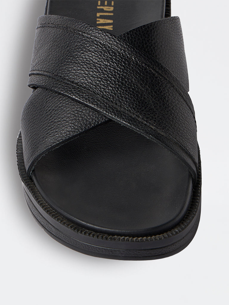 SOLEPLAY Black Criss-Cross Strap Sandals