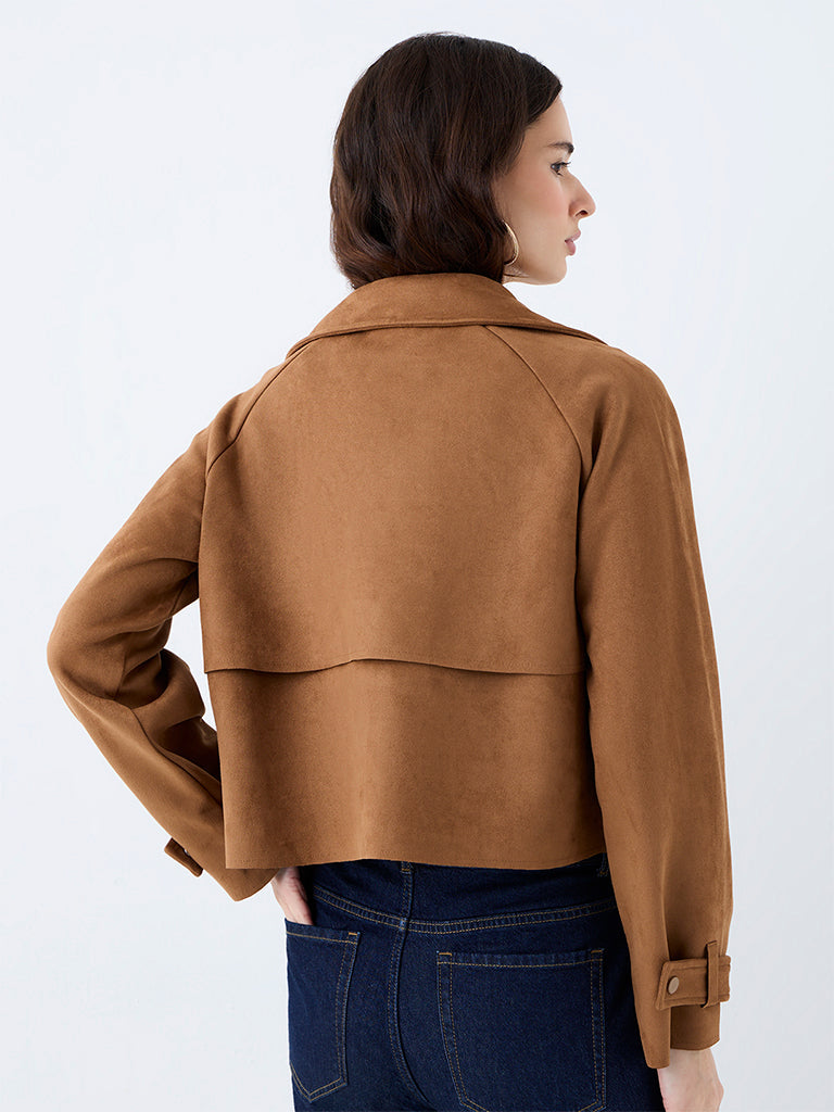 LOV Tan Solid Suede Jacket