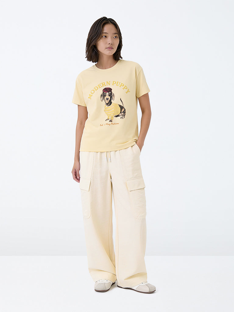 Girls Off-White Solid High-Rise Trousers