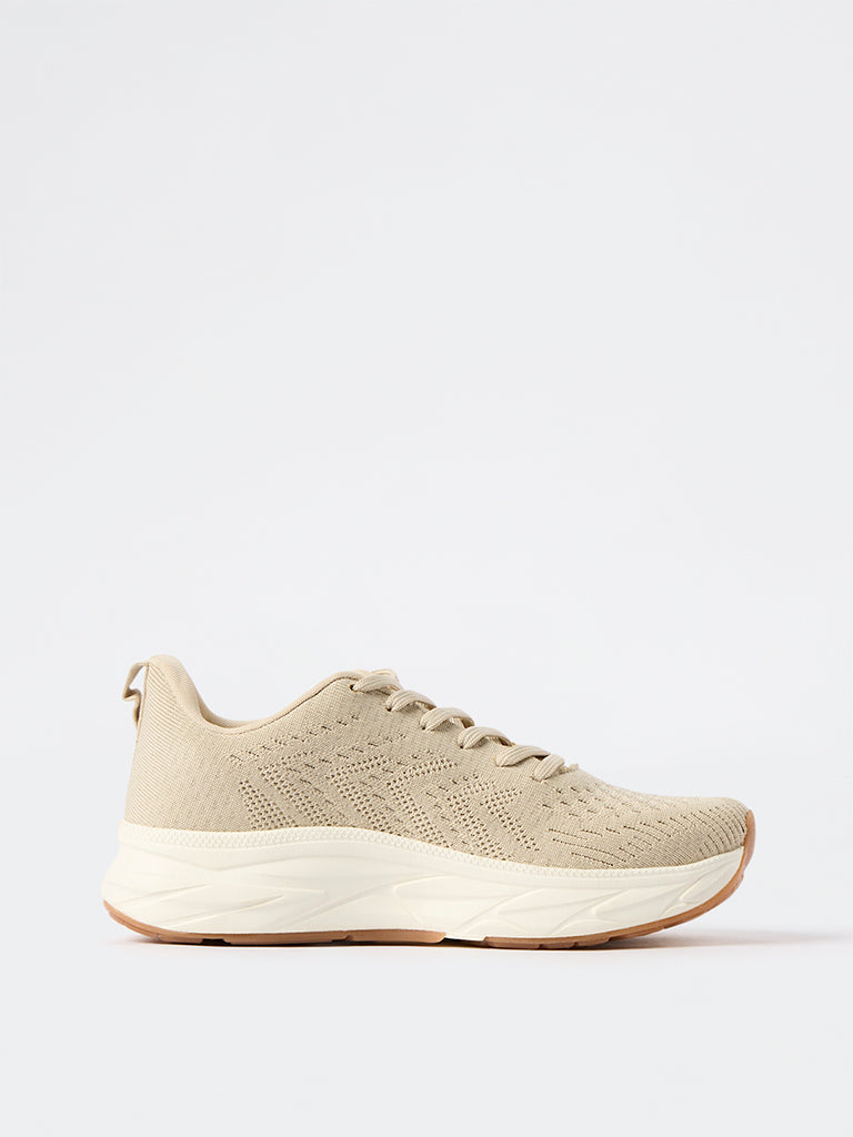 SOLEPLAY Light Beige Knit-Textured Jogger Shoes