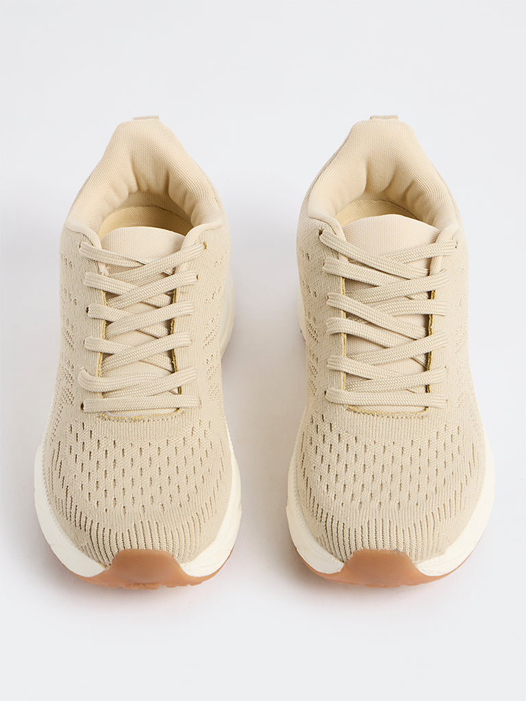 SOLEPLAY Light Beige Knit-Textured Jogger Shoes