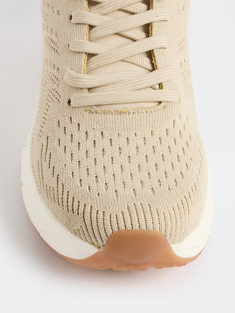 SOLEPLAY Light Beige Knit-Textured Jogger Shoes