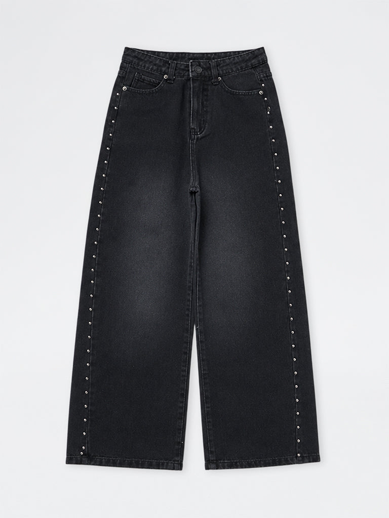 Girls Black Stud Detailed High-Rise Jeans