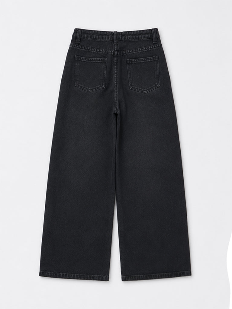 Girls Black Stud Detailed High-Rise Jeans