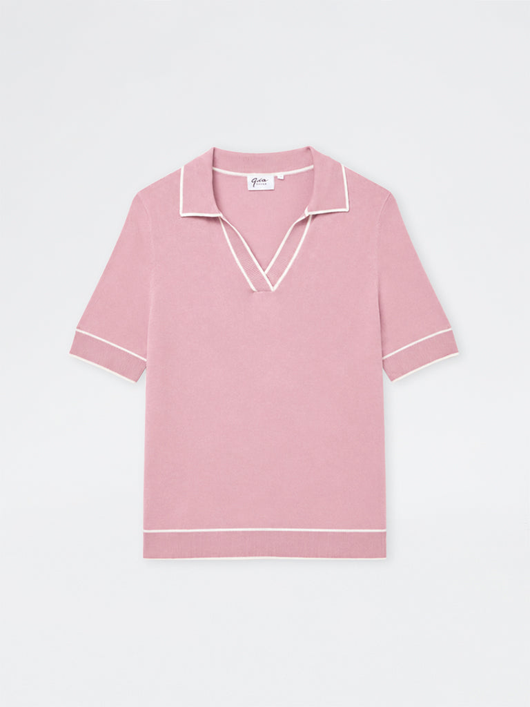 Gia Pink Contrast-Detail T-Shirt
