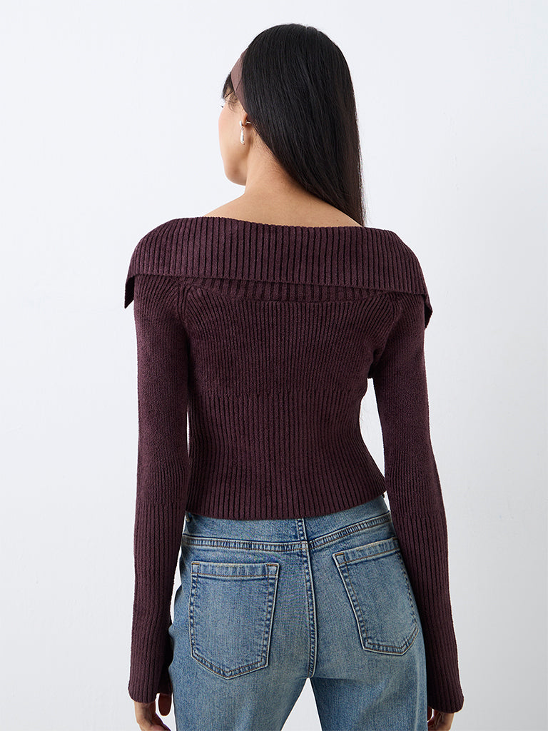 Nuon Dark Plum Ribbed Cardigan