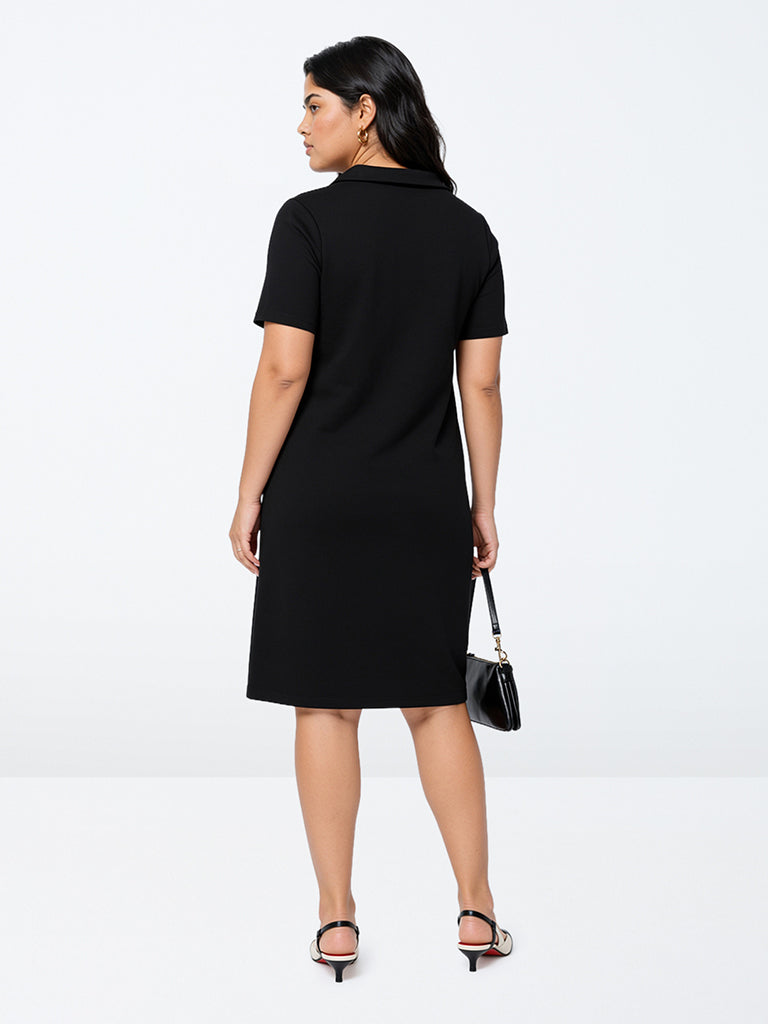 Gia Black Ribbed-Textured Straight T-Shirt Dress
