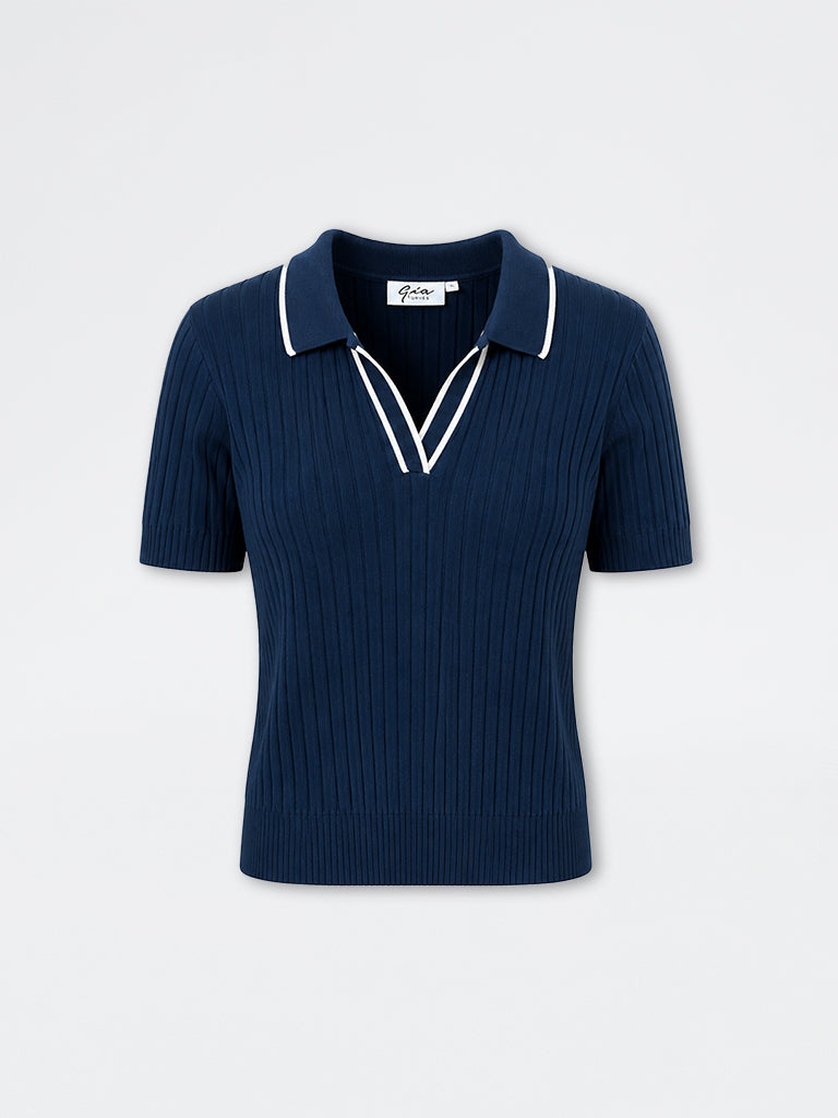 Gia Navy Rib-Textured Top