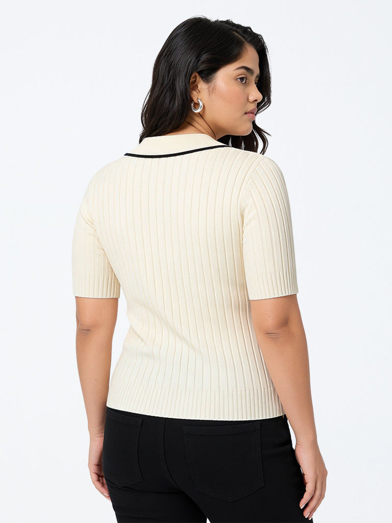 Gia Off-White Rib-Textured Top