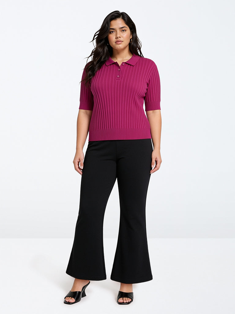 Gia Maroon Self-Striped Polo T-Shirt