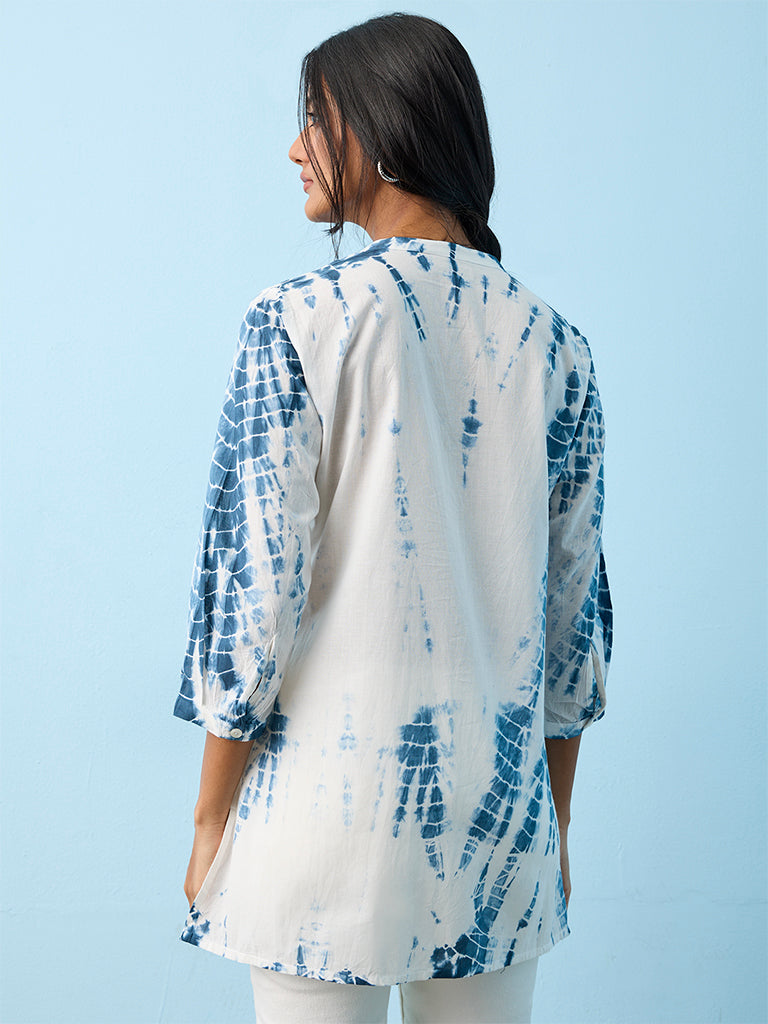 Utsa  Blue Tie-Dye Pattern Cotton Tunic