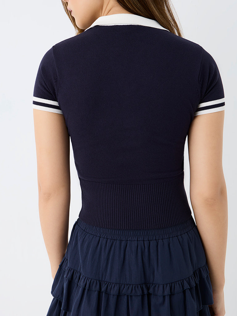 Nuon Navy Contrast-Detailed Top