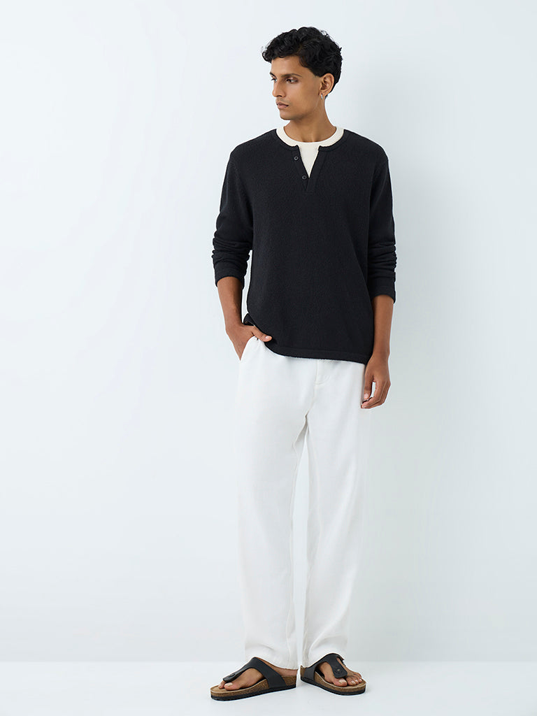 ETA Black Knit-Textured Relaxed-Fit Cotton-Blend T-Shirt