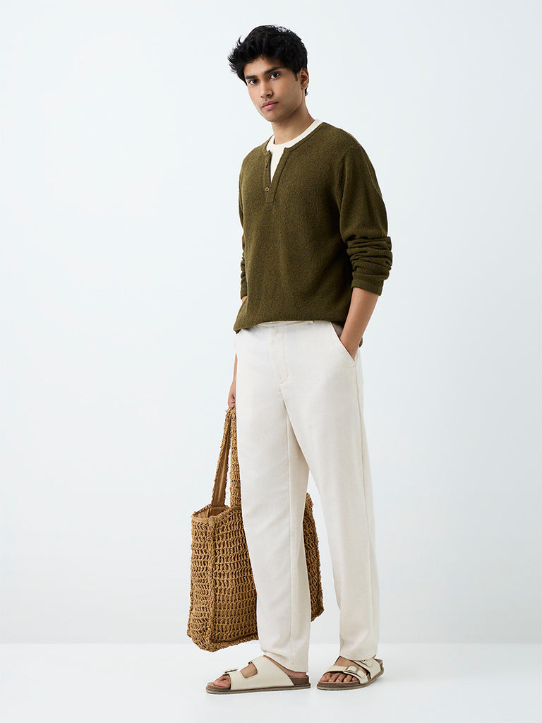 ETA Dark Olive Textured Relaxed-Fit Cotton-Blend T-Shirt