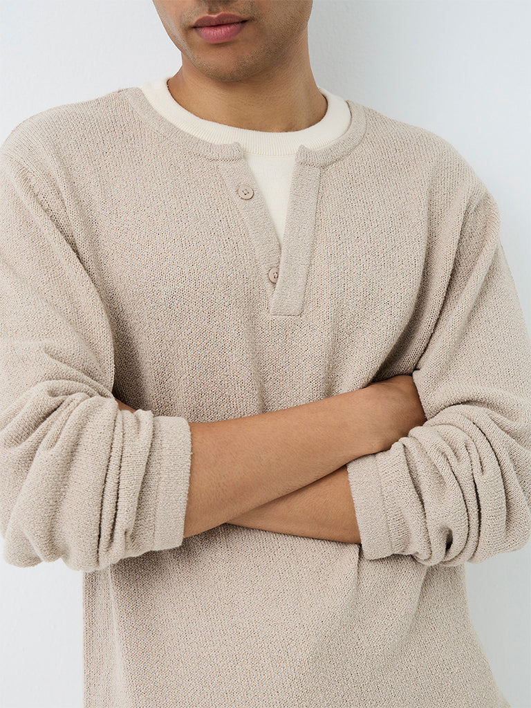 ETA Beige Textured Relaxed-Fit Cotton-Blend T-Shirt