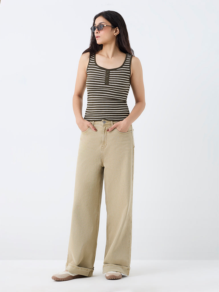 Nuon Dark Olive Striped Top