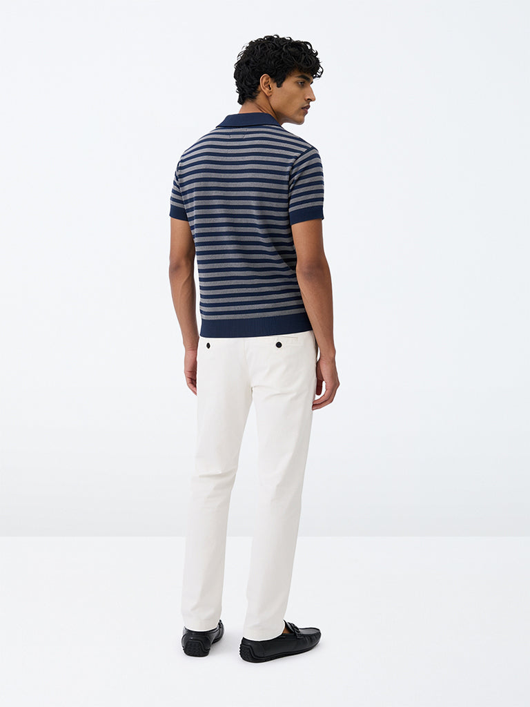 Ascot Navy Striped Relaxed-Fit Polo T-Shirt