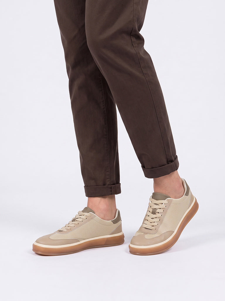 SOLEPLAY Taupe Perforated Lace-Up Sneakers